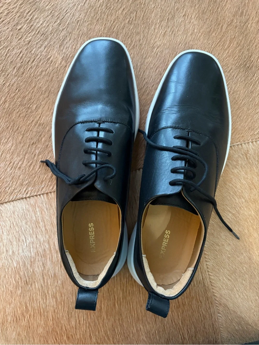 Express Black Leather Derby Shoes with White Sole